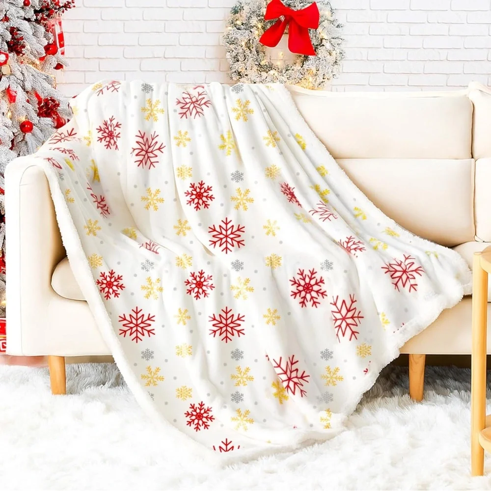 Holiday Snowflake Blanket - Red, Yellow, Gray